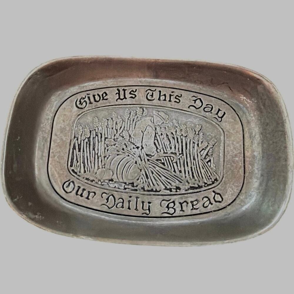 Vintage Wilton pewter "Give Us This Day Our Daily Bread" serving tray